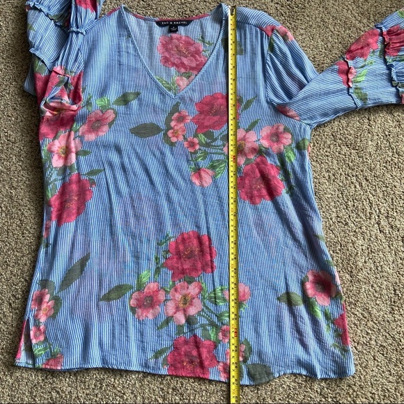 Zac & Rachel Women’s Small Blouse Floral On  Blue White Strips - Picture 6 of 8